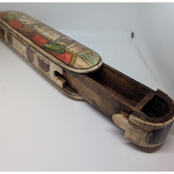 Vintage Indian Camel Bone Pen/Pencil Box Storage Hand Painted Female Figures - Picture 7 of 9